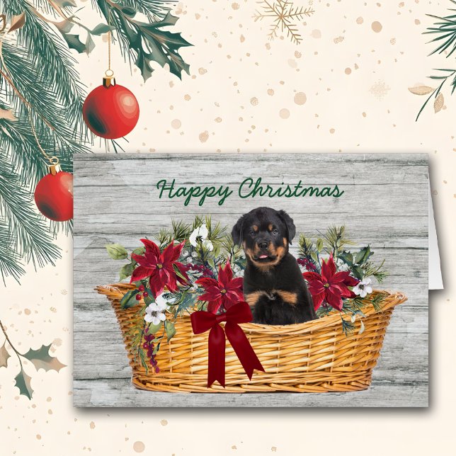 Chiot Rottweiler dans le panier Carte de Noël (Créateur téléchargé)