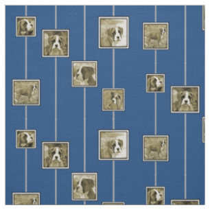 Chiots de boxeur de sépia sur le tissu bleu