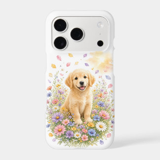 Chiots Retriever Doré dans des Fleurs Sauvages