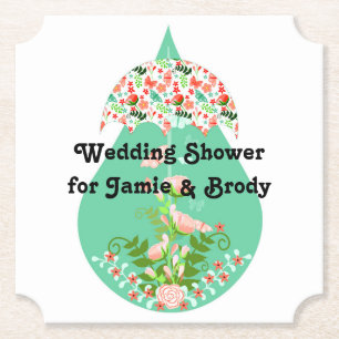 Chip Board Coaster for Wedding Shower Peach Green