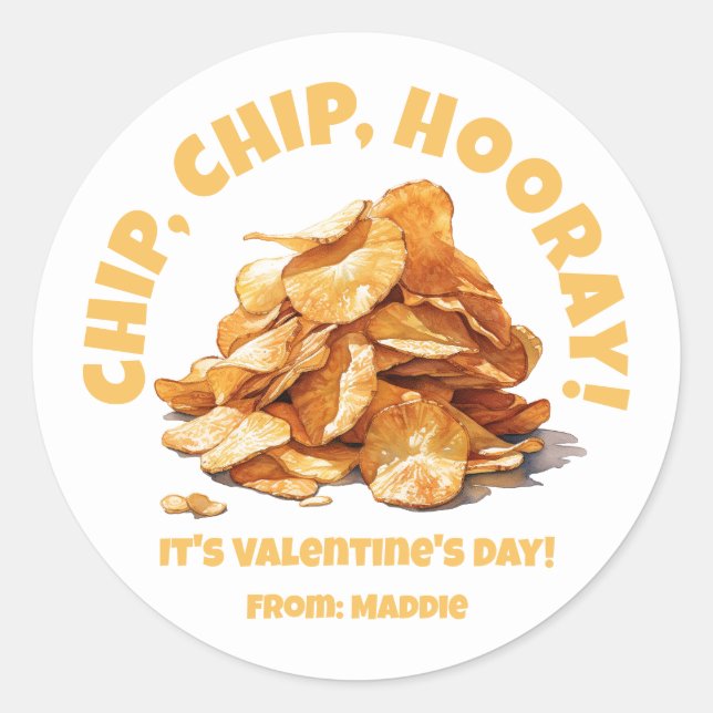 Chip, Chip, Hooray! Potato Chip Valentine's Day Classic Round Sticker (Front)