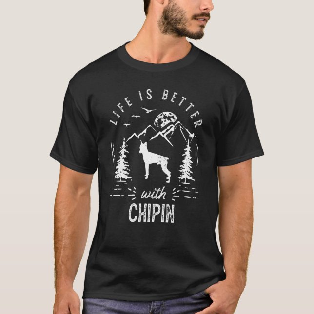 Chipin Life Better Mom Dad Dog T-Shirt (Front)
