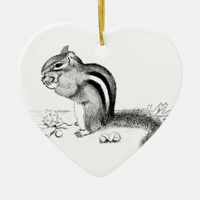 Chipmunk and Acorns Ceramic Ornament (Front)