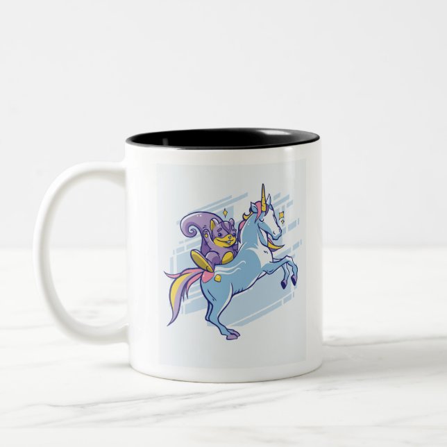 Chipmunk and Unicorn, Magical Friends Two-Tone Coffee Mug (Left)