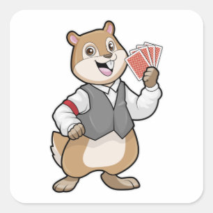 Chipmunk at Poker with Poker cards Square Sticker
