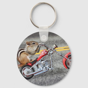Chipmunk Biker Riding a Motorcycle Keychain