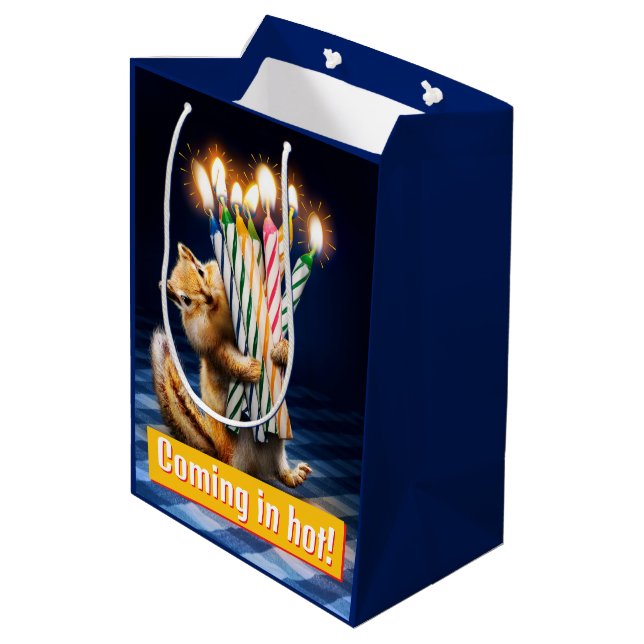 Chipmunk Birthday Candles Medium Gift Bag (Back Angled)