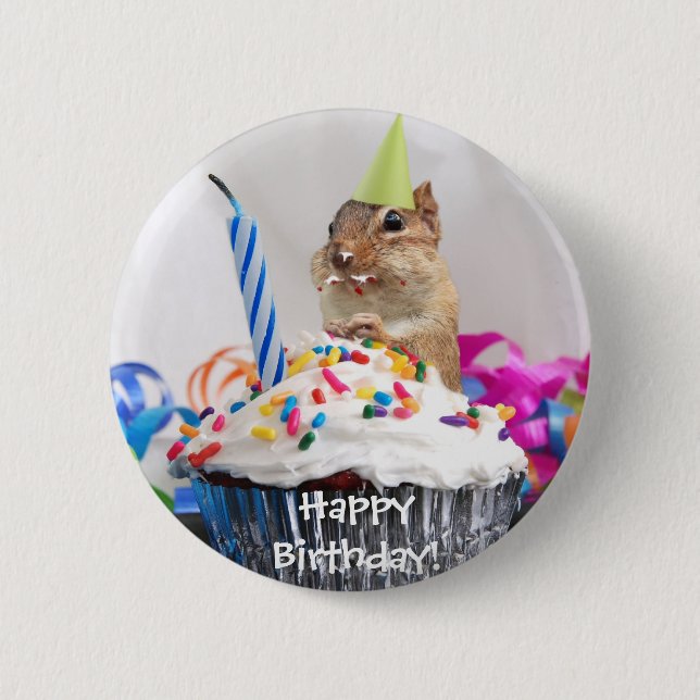 chipmunk birthday celebration 2 inch round button (Front)