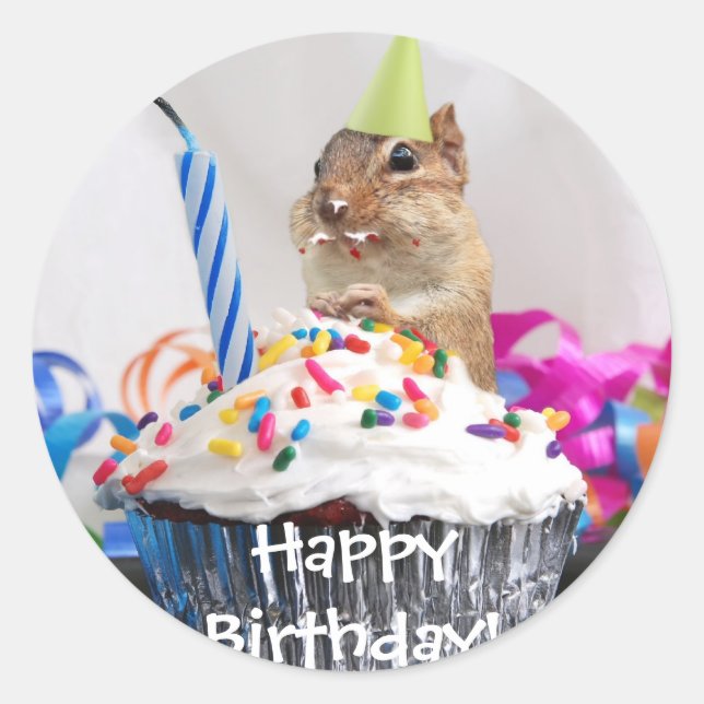 chipmunk birthday celebration classic round sticker (Front)