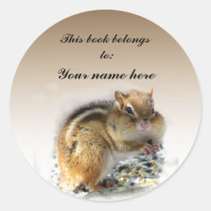 Chipmunk Bookplate Classic Round Sticker
