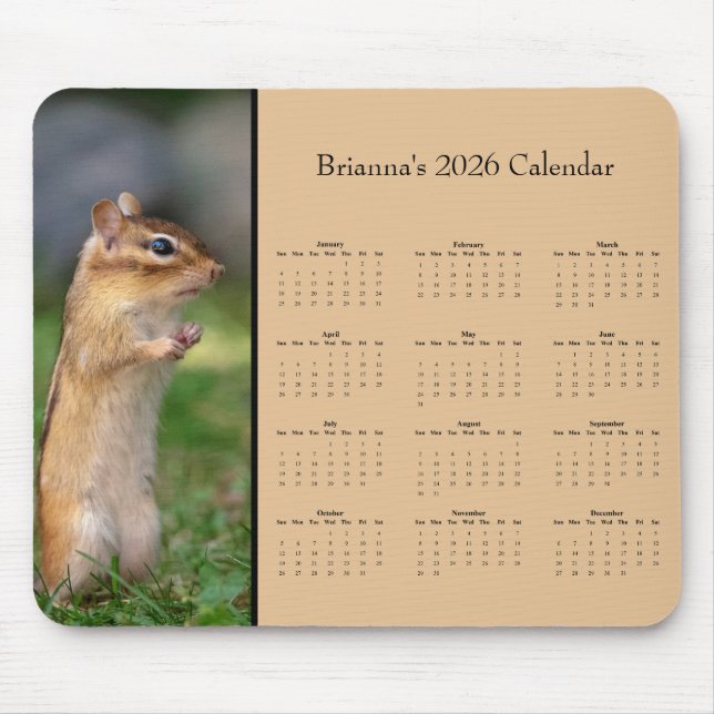 Chipmunk - Customizable full year 2026 calendar Mouse Pad (Front)