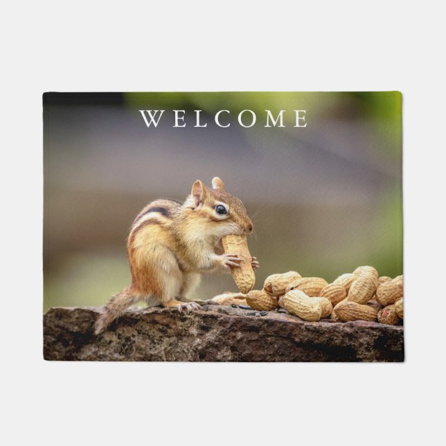 Chipmunk eating a peanut doormat (Front)