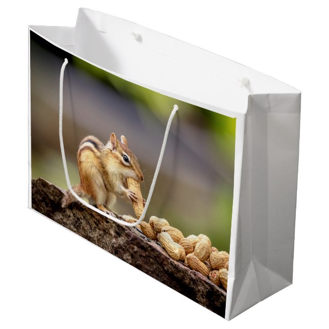 Chipmunk eating a peanut large gift bag (Front Angled)