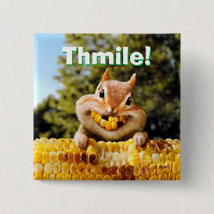 Chipmunk Eating Corn 2 Inch Square Button