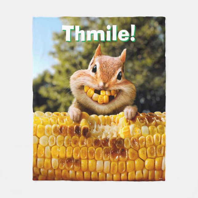 Chipmunk Eating Corn Fleece Blanket (Front)