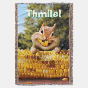 Chipmunk Eating Corn Throw Blanket