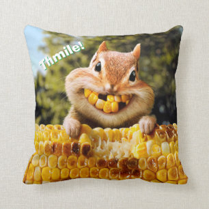 Chipmunk Eating Corn Throw Pillow