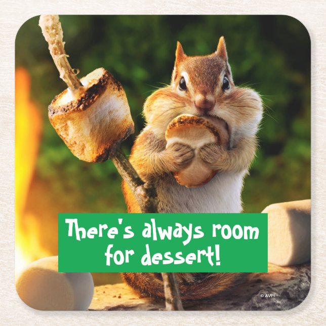 Chipmunk Eating Marshmallow Square Paper Coaster (Front)