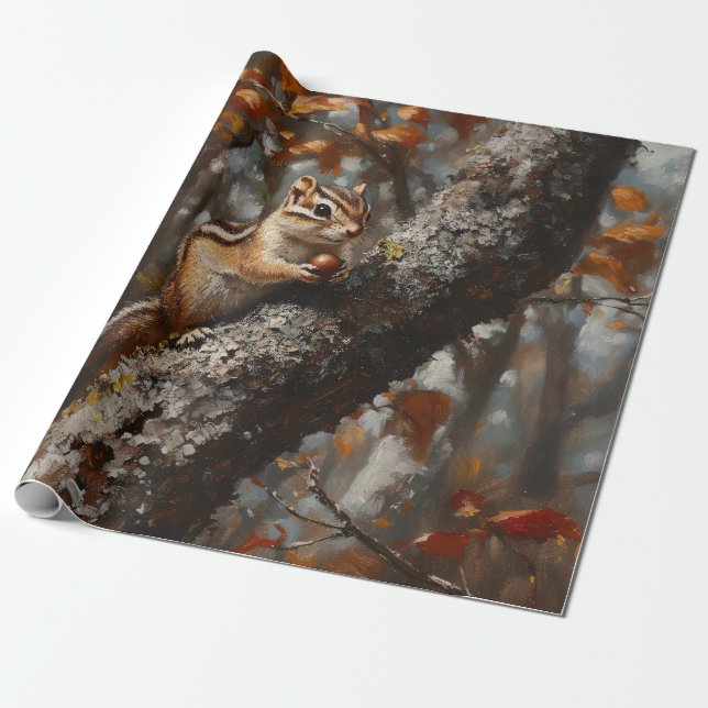 Chipmunk in a Tree Decoupage Wrapping Paper (Unrolled)