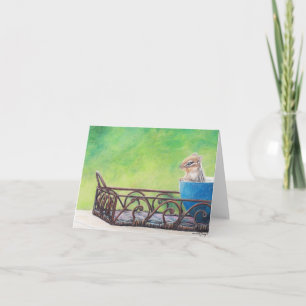Chipmunk in Blue Bowl Animal Art Note Card