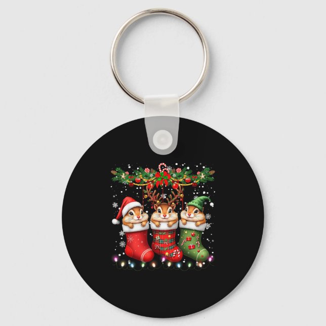 Chipmunk In Christmas Socks Lights Chipmunk Xmas  Keychain (Front)