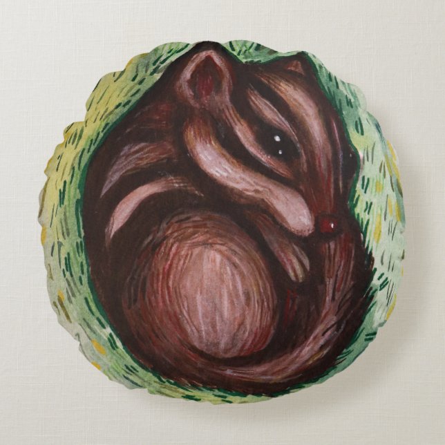 Chipmunk in Spring                                 Round Pillow (Front)