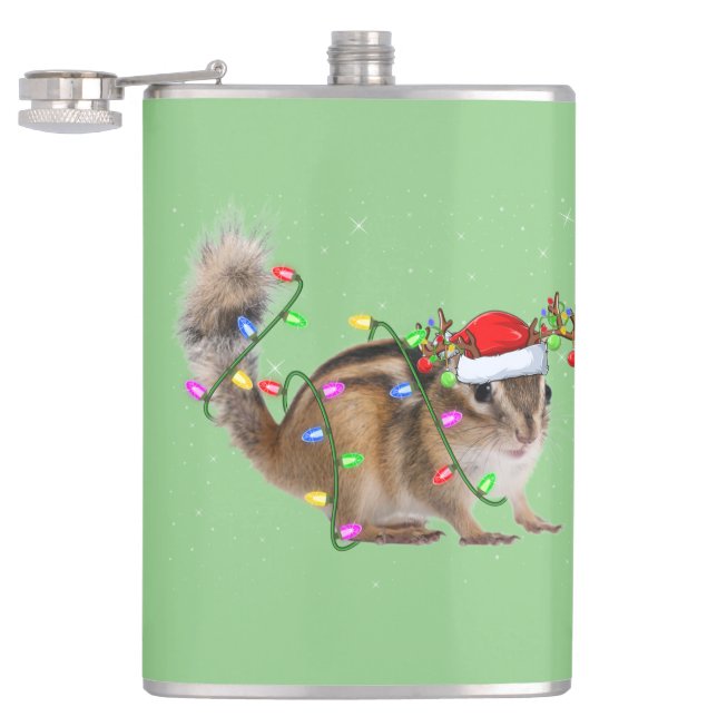 Chipmunk Lover Xmas Lighting Santa Chipmunk Xmas Hip Flask (Opened)