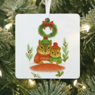 Chipmunk Mom & Child Christmas Whimsical Ornament