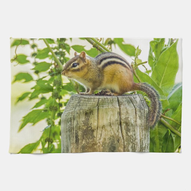 Chipmunk on a Fence Post Facing Left Kitchen Towel (Horizontal)