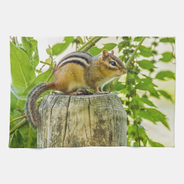 Chipmunk on a Fence Post Kitchen Towel (Horizontal)