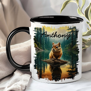 Chipmunk on Log Lake Reflection Mug