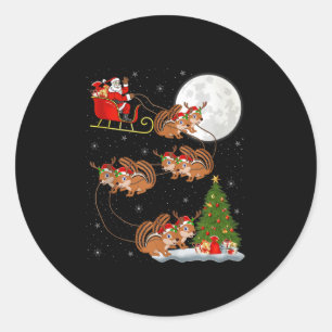 Chipmunk Santa Sleigh Flying Funny Magical Christm Classic Round Sticker