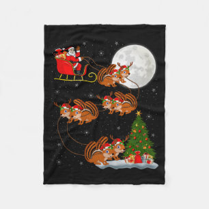Chipmunk Santa Sleigh Flying Funny Magical Christm Fleece Blanket