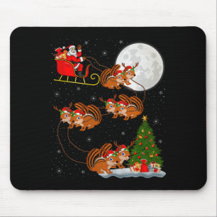 Chipmunk Santa Sleigh Flying Funny Magical Christm Mouse Pad