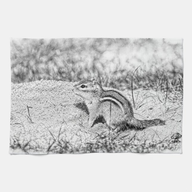Chipmunk Sketch Kitchen Towel (Horizontal)