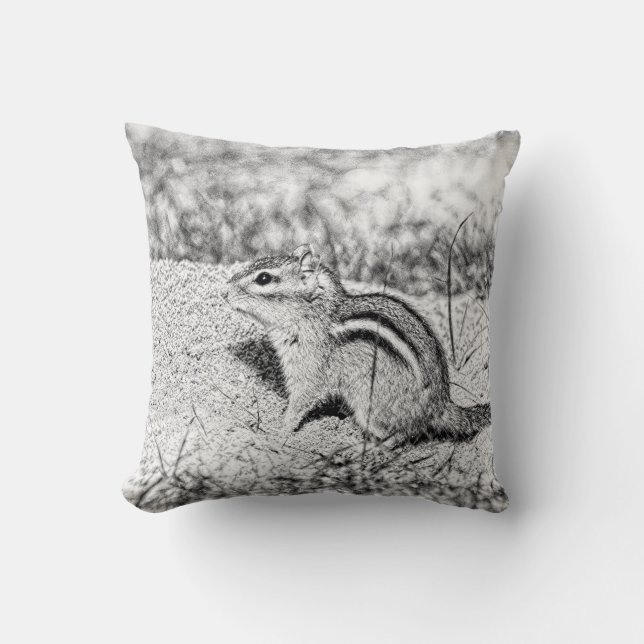 Chipmunk Sketch Throw Pillow (Front)