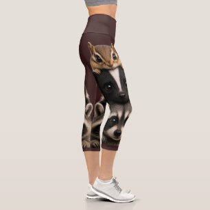 Chipmunk, Skunk & Raccoon Stack Design Capri Leggings