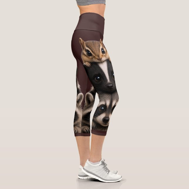 Chipmunk, Skunk & Raccoon Stack Design Capri Leggings (Right)