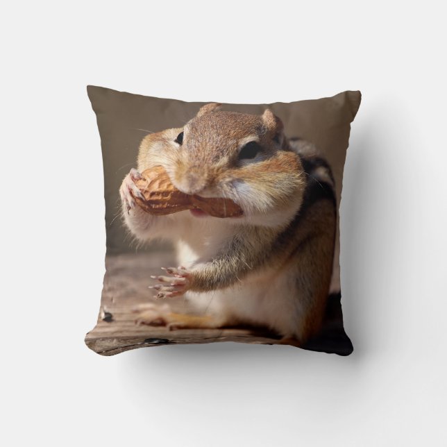 Chipmunk Stuffing His Face Throw Pillow (Front)