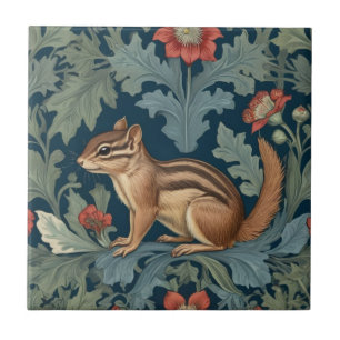 Chipmunk William Morris style Left Facing Leafy Tile
