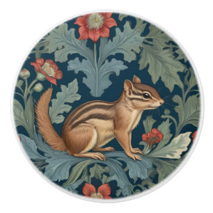 Chipmunk William Morris style Right Facing Leafy Ceramic Knob