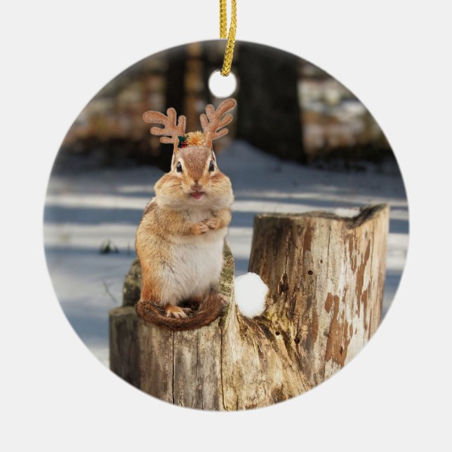 chipmunk with antlers! ceramic ornament (Front)