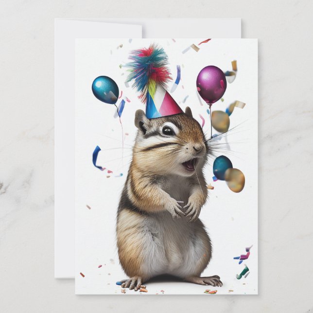 Chipmunk with Party Hat Flat Greeting Card (Front)