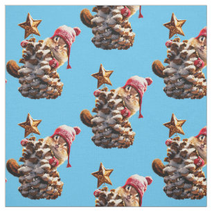 Chipmunk With Pine Cone Tree Fabric