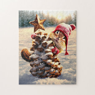 Chipmunk With Pine Cone Tree Jigsaw Puzzle