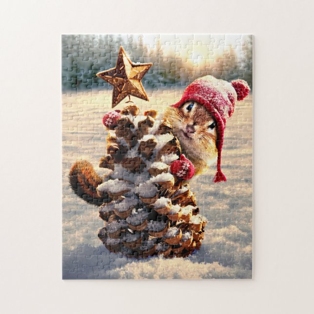 Chipmunk With Pine Cone Tree Jigsaw Puzzle (Vertical)