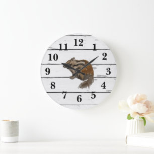 Chipmunk Woodland Animal Painting Shiplap Large Clock