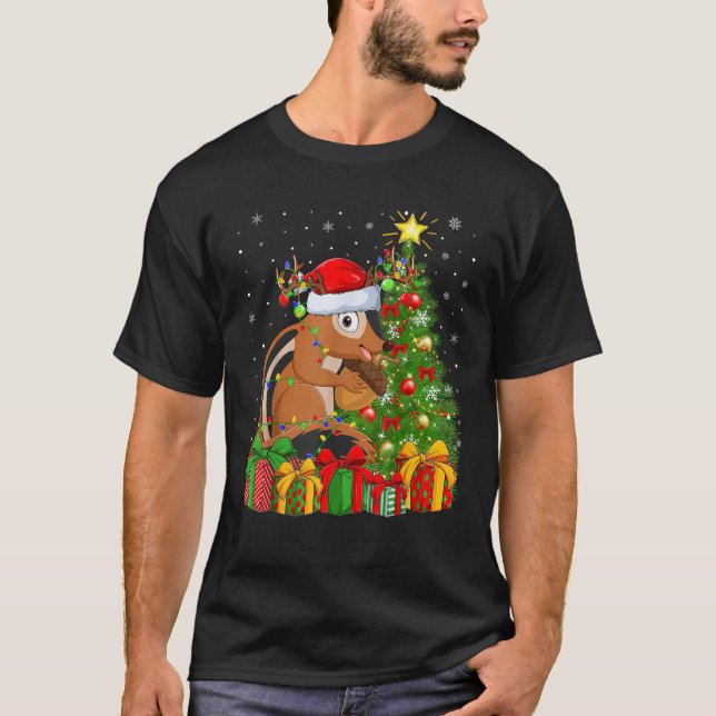 Chipmunk Xmas Tree Lighting Santa Hat Chipmunk Chr T-Shirt (Front)