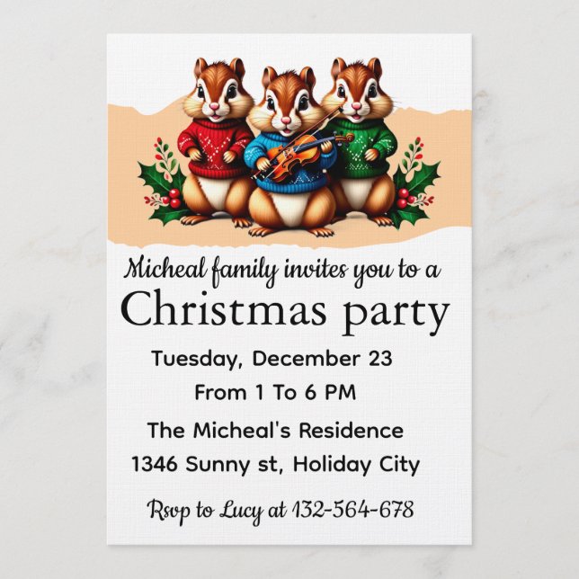 Chipmunks Christmas Party Invitation (Front)