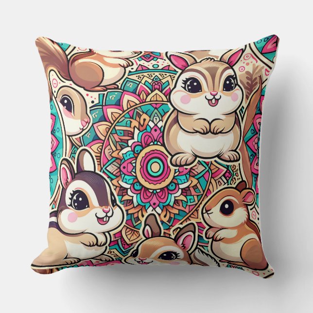 "Chipmunks & Cottontails" Throw Pillow (Front)